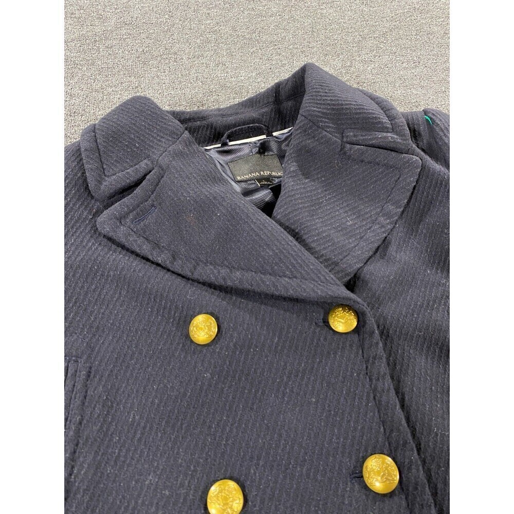 Banana Republic Jacket Womens Large Black Wool Blend Pea Coat Double Breasted - Picture 10 of 12